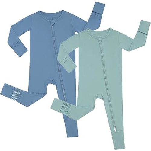 JunNeng Rayon of Bamboo Baby Sleeper with Mittens Cuffts Feet & Non-Slip Design, 2 Way Zipper Pjs Sleep'N Play Romper