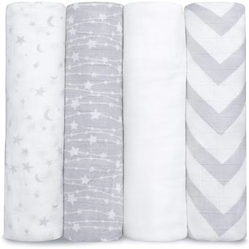Comfy Cubs Muslin Swaddle Blankets Neutral Receiving Blanket Swaddling, Wrap for Boys and Girls, Baby Essentials, Registry & Gift (Grey)