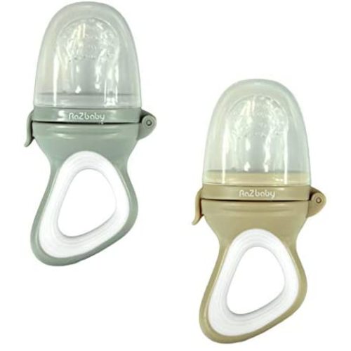 RaZbaby Baby Fruit Feeder/Food Feeder Pacifier (2 Pack), Infant Teething Toy Teether 6M+, Add Baby's Favorite Frozen Fruit or Fresh Food for Teething Relief, Silicone Pouch/Nipple, BPA Free