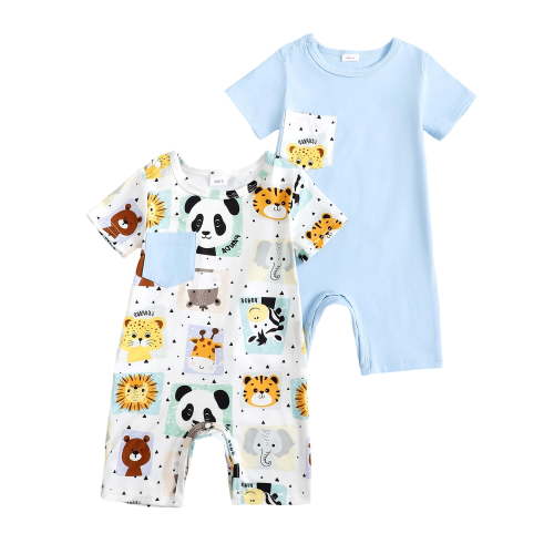 Actgleam Baby Boys Short Sleeve Romper Summer Infant Onesie Unisex Newborn Baby Clothes,Light Purple Zoo,6-9 Months