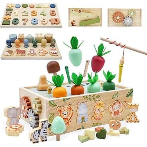 Wooden Montessori Toys for 1+ Year Old, 9 in 1 Montessori Toddler Toy with Preschool Educational Wood Toys, Birthday Gift for Boys Girls Aged 1 2 3 4 Years