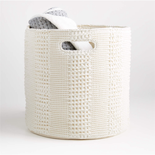 Nella Cream Cotton Waffle Weave Large Floor Bin with Handles
