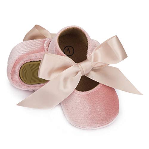 KIDSUN Infant Baby Girls Mary Jane Shoes Non-Slip Rubber Sole Ballet Slippers Princess Dress Wedding Shoe Newborn Crib Shoes First Walkers Shoes