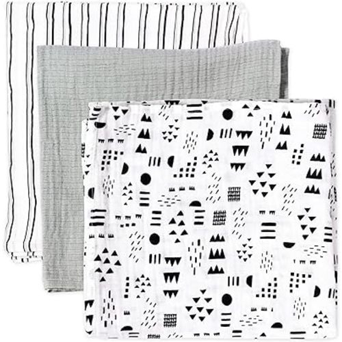 HonestBaby 3-Pack Organic Cotton Swaddle Blankets, Pattern Play, One Size