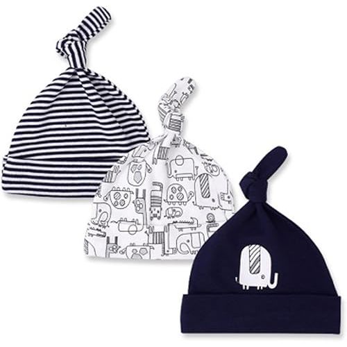 Baby Hat Newborn Sleep Beanie Hat Adjustable Knot Hat for Boys Girls, 3 Pack