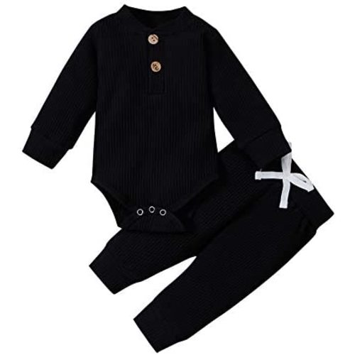 Ledy Champswiin Winter Newborn Baby Boy Girl Clothes Set Ribbed Outfits Unisex Infant Solid Long Sleeve Tops Pants 2PCS