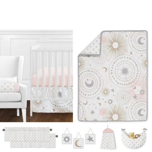 Sweet Jojo Designs Crib Bedding Set - Celestial - 11pc Pink/Gold