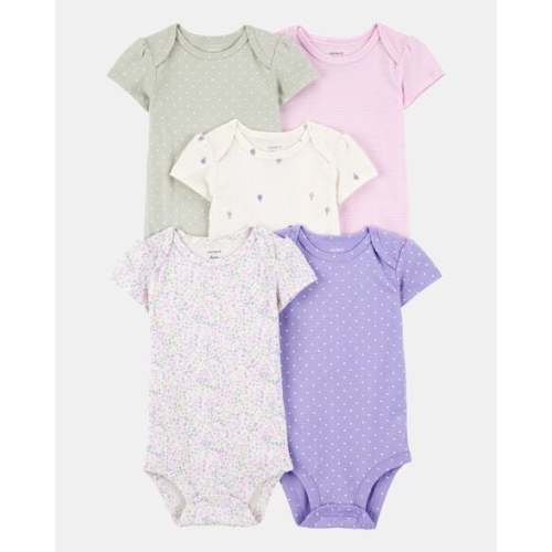 Baby Girl 5-Pack Floral Polka Dot Short-Sleeve Bodysuits | Carter's