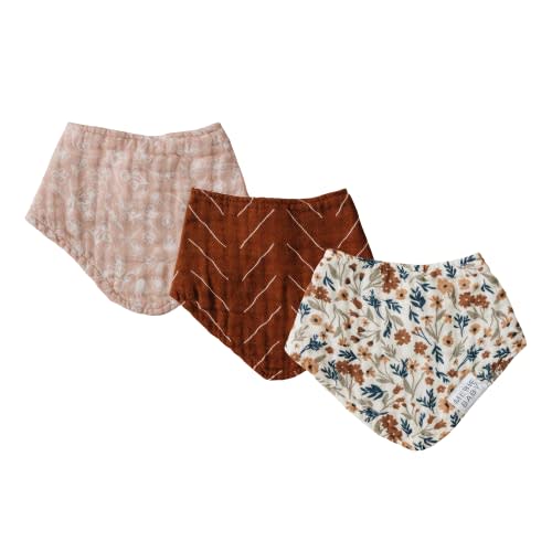Mebie Baby Muslin Cotton Bib, 3 pack, Baby Bib Set for Burp, Spit Up, Drool, Bandana Bibs for Baby Boy or Baby Girl