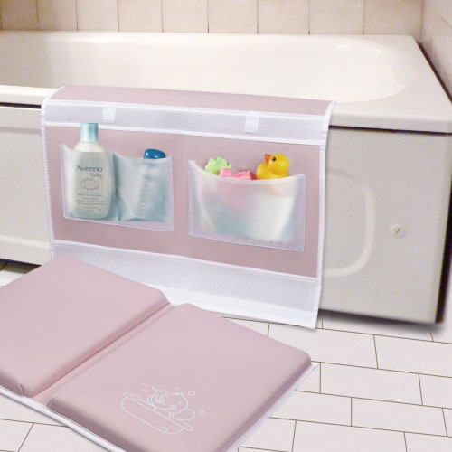 Gamexcel Baby Bath Kneeler Pad - Large Thick Mat with Toy Organizer, Elbow Rest, Pink - Yoga, Garden