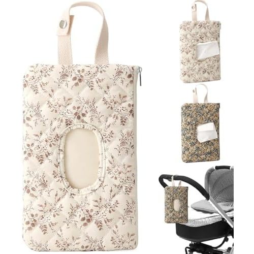 Quilted Baby Wipe Holder, Floral Diaper and Wipes Pouch Portable Quilted Wipes Mommy's Bag for Stroller Daily Travel