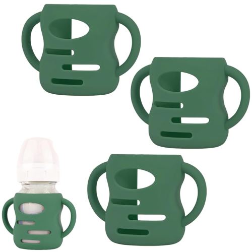 3 Pack Silicone Sleeves Compatible with Dr Brown Wide-Neck Glass Baby Bottles 5oz 150mL, 100% Silicone Handles for Sippy Cups for Toddlers 1-3,Anti Breakage (Green, 5 OZ)