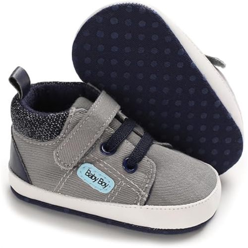 Meckior Toddler Baby Boys Girls High Tops Ankle Sneakers Soft Anti-Slip Sole PU Leather Moccasins Infant Newborn Prewalker First Walking Crib Shoes
