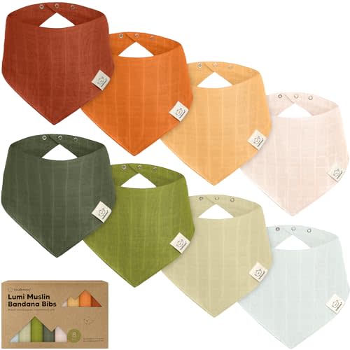8-Pack Muslin Baby Bibs for Boys, Girls - Muslin Bandana Drool Bibs for Baby Girl & Boy, Drooling Newborn, Teething Toddler, Infant 0-36 Months, Soft Cotton Extra Absorbent (Sahara)