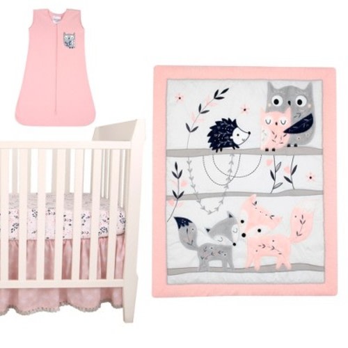 Lambs & Ivy Forever Friends 4-Piece Nursery Crib Baby Bedding Set - Blue, Pink