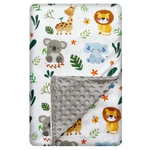 Cute Animal Minky Blanket for Boys & Girls - Soft Double Layer with Dotted Backing, Toddler to Newborn (30 X 40 inches)