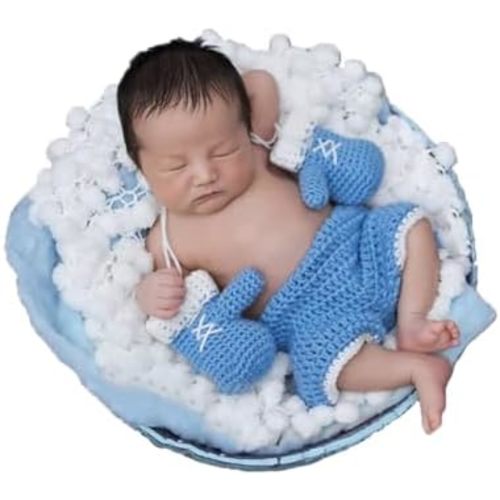 Newborn Photography Outfits Baby Boy Photo Shoot Crochet Props Costume Knit Set Hat Pants