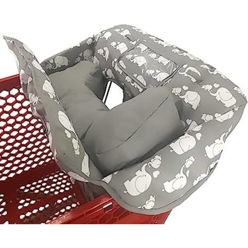 Soft Pillow Attached 2-in-1 Shopping Cart and High Chair Cover for Baby~Padded~Fold'n Roll Style~Portable with Free Carry Bag (Elephant)