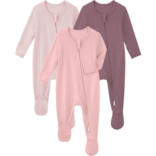 Yoofoss Rayon Made From Bamboo Baby Pajamas 3pcs Newborn Sleepers For Boy Girl Clothes, 0-3 3-6 6-9 Months Footed Pjs