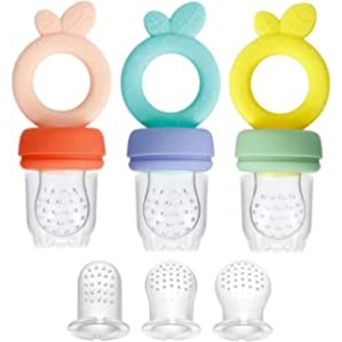 PandaEar Silicone Baby Food Fruit Feeder Pacifier| 3 Pack Baby Fresh Food Feeder with 3 Sizes Silicone Pouches, BPA Free Feeder Teethers for Infants Teething