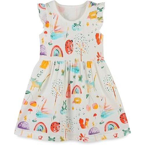 FreeLu Toddler Girl Clothes Cartoon Dress Casual Short Sleeves Dresses Cotton T-Shirt