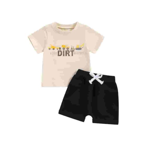 Baby Kids Boys Summer Outfits 6 12 18 24 Months 2T 3T 4T Letter Print Short Sleeves T-Shirt and Elastic Shorts for 2 Piece Vacation Clothes Set