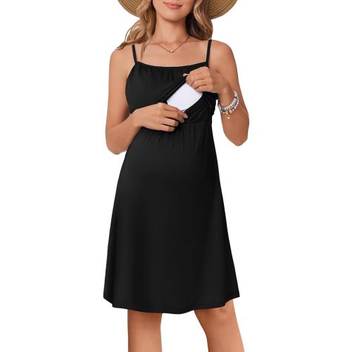 Ekouaer Womens Sleeveless Nursing Dress Summer Breastfeeding Dresses Adjustable Strap Maternity Clothes