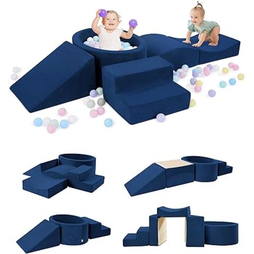 Foam Climbing Blocks with Ball Pit Designed for Toddlers Aged 1-3 -Great for Indoor Crawling, Inside Foam Playground Set for Little Ones to Active Playing -(Balls NOT Included) Navy