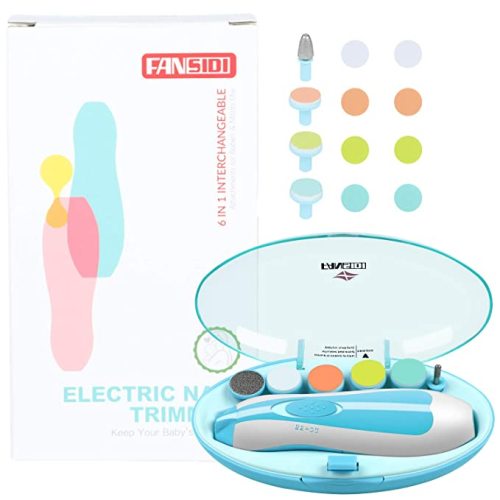 Baby Nail Trimmer, FANSIDI Electric Baby Nail File Clipper with 10 Grinding Heads 8 Sandpapers, Trim Polish Grooming Kit for Newborn Infant Toddler or Moms Toenails Fingernails Care - LED Light (Blue) - BLUE