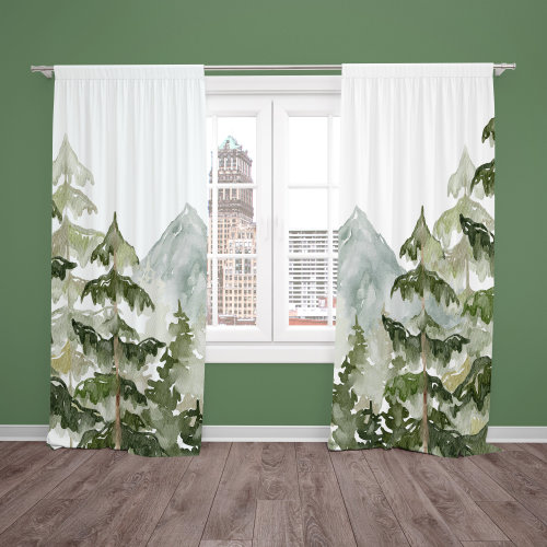 Mountain Nursery Curtains | Mountain and Forest Nursery Room Decor | Kids Bedroom Curtains | Mountain Window Drapes | Black Out Curtains