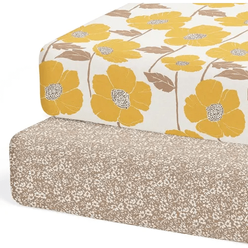 Crib Sheets Neutral - Fitted Baby Crib Sheets Bed for Girl Boy - 2 Pack Standard & Toddler Mattress (Poppy Fields) - Buttery Soft Organic Cotton Blend