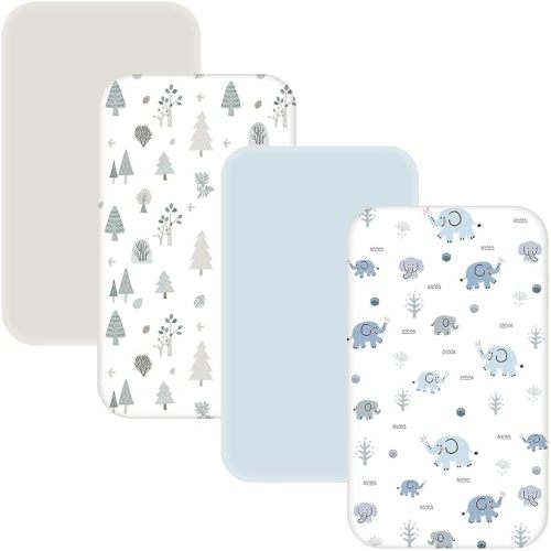 4 Pack Bassinet Sheets - 33"x20" Bedside Bassinet Sheets for Baby Delight, Angelbliss, Maxi-COSI, Fodoss & Most Regular Size Bedside Sleeper | Ultra Soft Skin Friendly Bassinet Fitted Sheets for Boys
