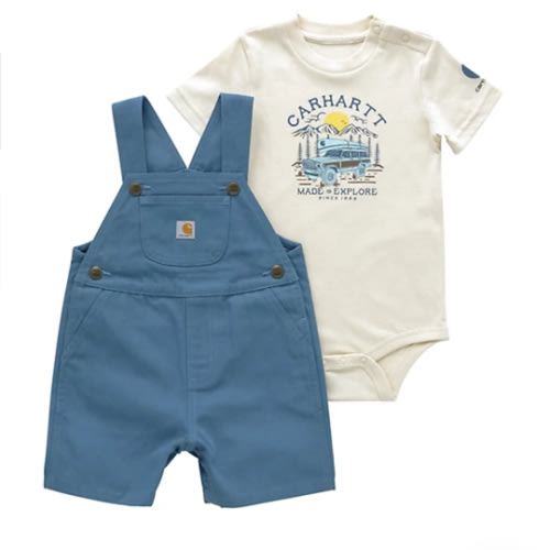 Carhartt Kid's Short Sleeve Bodysuit & Canvas Shortall Set