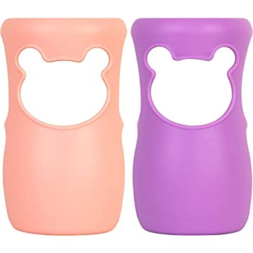 100% Silicone Baby Bottle Sleeves for Philips Avent Natural Glass Baby Bottles, Premium Food Grade Silicone Bottle Cover, Cute Bear Design, 8oz, Pack of 2 (Pink and Purple)