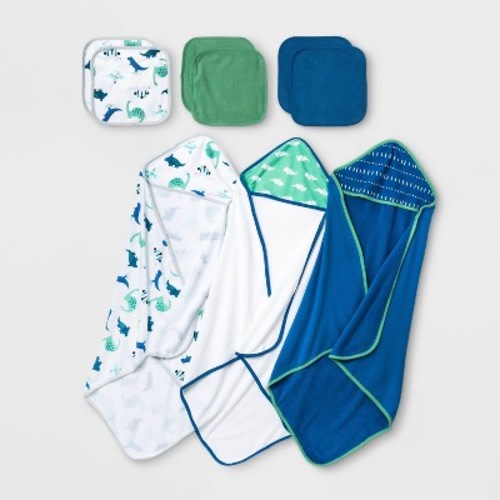 Baby Boys' 9pk Dino Hooded Bath Towel And Washcloth Set - Cloud Island™ Blue