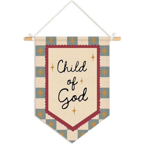Christian Nursery Decor, Child of God Bible Verse Wall Pennants Banners, Religious Scripture Wall Hanging Flag for Kids Boys Girls Nursery Toddler Room Bedroom Playroom Decor