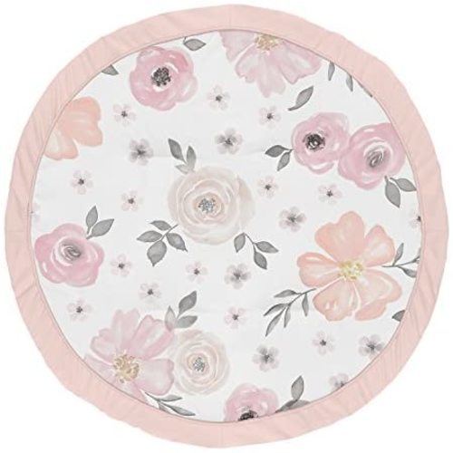 Sweet Jojo Designs Blush Pink, Grey and White Shabby Chic Playmat Tummy Time Baby and Infant Play Mat for Watercolor Floral Collection - Rose Flower