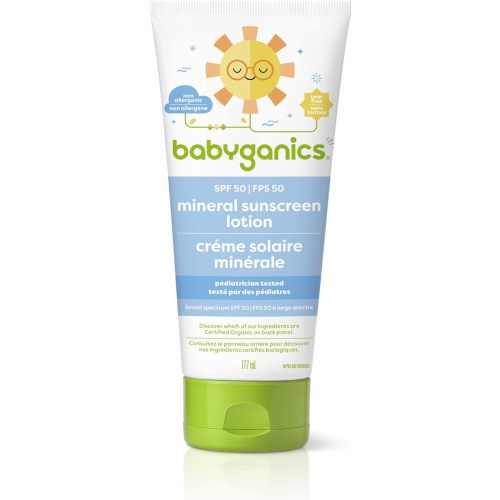 Babyganics Fragrance-Free Sunscreen Lotion, SPF 50 Sunblock with UVA/UVB Protection for Baby's Skin, Tear-Free Formula with Zinc Oxide, 177 mL, Packaging May Vary