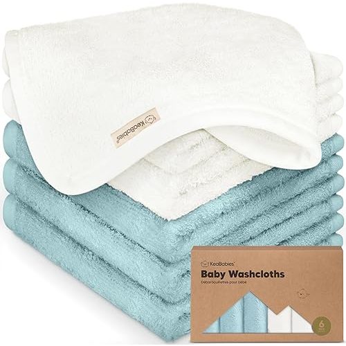 6-Pack Baby Washcloths - Soft Viscose from Bamboo Washcloth, Baby Wash Cloths for Newborn, Kids, Bath Baby Towels, Face Towel,Face Cloths for Washing Face(White/Sky)