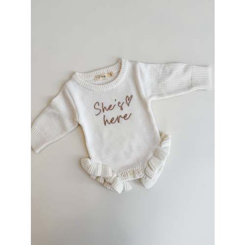 SHE'S HERE HEART - CLASSIC BIRTH FRILL ROMPER | MILK