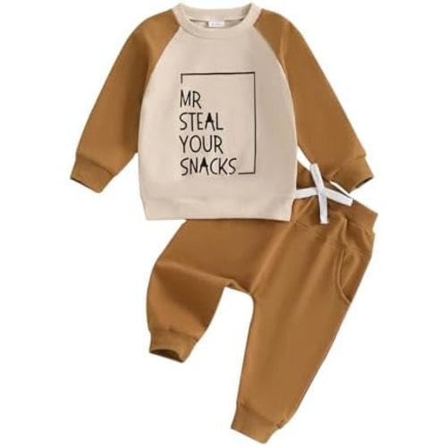 Toddler Baby Boy Clothes Letter Print Long Sleeve Sweatshirt Pullover Tops and Jogger Pants Cute Fall Winter Outfit
