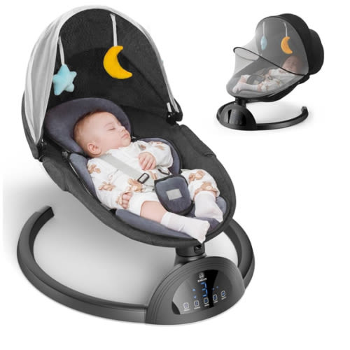 Bluetooth Electric Baby Swing and Portable Bouncer with Music Speaker, 5 Sway Speeds, 3 Seat Positions, and Remote Control for Indoor Use, Infants to Toddlers, Boy & Girl