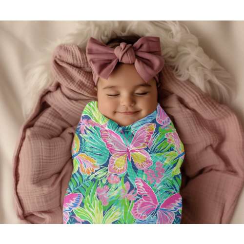 Preppy Butterfly Swaddle, Floral Swaddle, Preppy Swaddle, Watercolor Swaddle