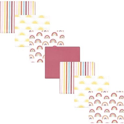 Hudson Baby Unisex Baby Cotton Flannel Receiving Blankets 7-Pack Bundle, Sunshine and Rainbows, One Size