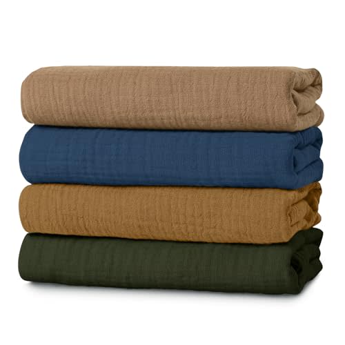 Muslin Swaddle Blankets for Baby Girls and Boys, 4 Pack Breathable and Skin-Friendly Newborn Receiving Blanket, 100% Cotton Swaddle Wrap, Essentials Infant Shower Items, Toddler Gift (Elegant Colors)