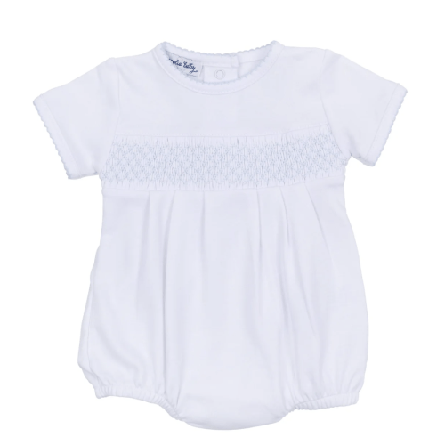 Essentials Solid Smocked Bubble - White Blue