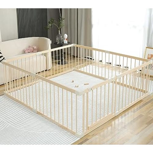 Conababy Baby Playpen Play Fence Gate Play Pen Wood Large,Playpens for Babies and Toddlers Kids Indoor,Baby Play Yards Gym Area,Baby Day Care Play Pin（160x180CM）…
