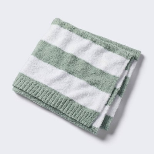 Chenille Stripe Baby Blanket - Green and White Stripe - Cloud Island™