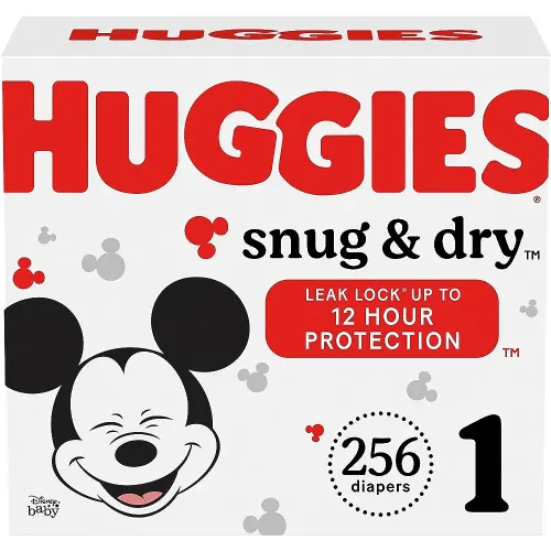 Huggies Size 1 Diapers, Snug & Dry Newborn Diapers, Size 1 (8-14 lbs), 256 Ct (4 packs of 64), Packaging May Vary