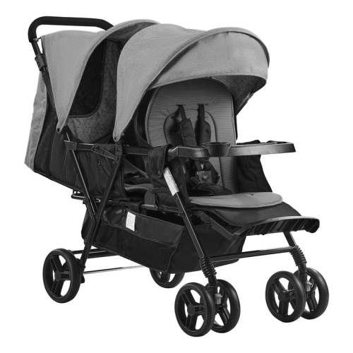 KFFKFF Dual Stroller, Foldable Double Stroller, Lightweight Twin Stroller with Front Back Seats, 5-Point Harness and Ample Storage Basket for Infants & Toddlers, Dark Grey